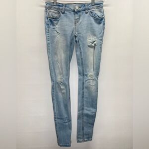 RSQ Womens Ibiza Skinny Low Rise Distressed Light Blue Wash Jeans 3